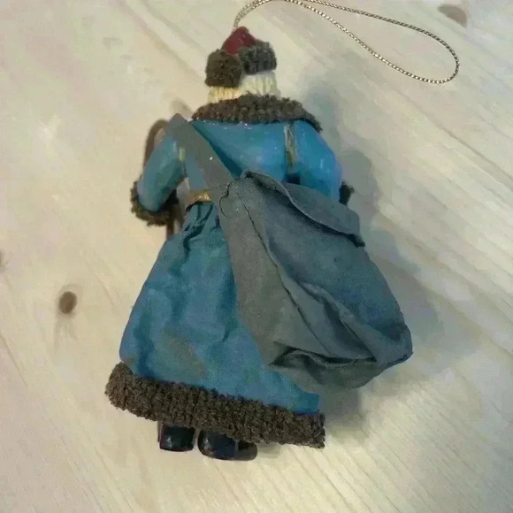 Antique Paper Mache Santa 5.5" Blue Coat Brown Trim w/ Tree & Staff in Hand - Picture 2 of 5